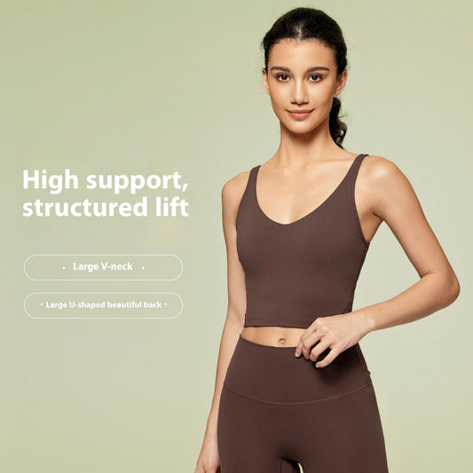 Summer Pure Color Ribbon Chest Pad Nude Feel Back-shaping Running Fitness