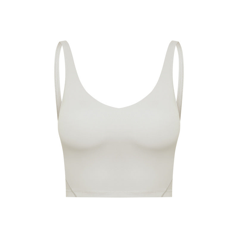 Summer Pure Color Ribbon Chest Pad Nude Feel Back-shaping Running Fitness
