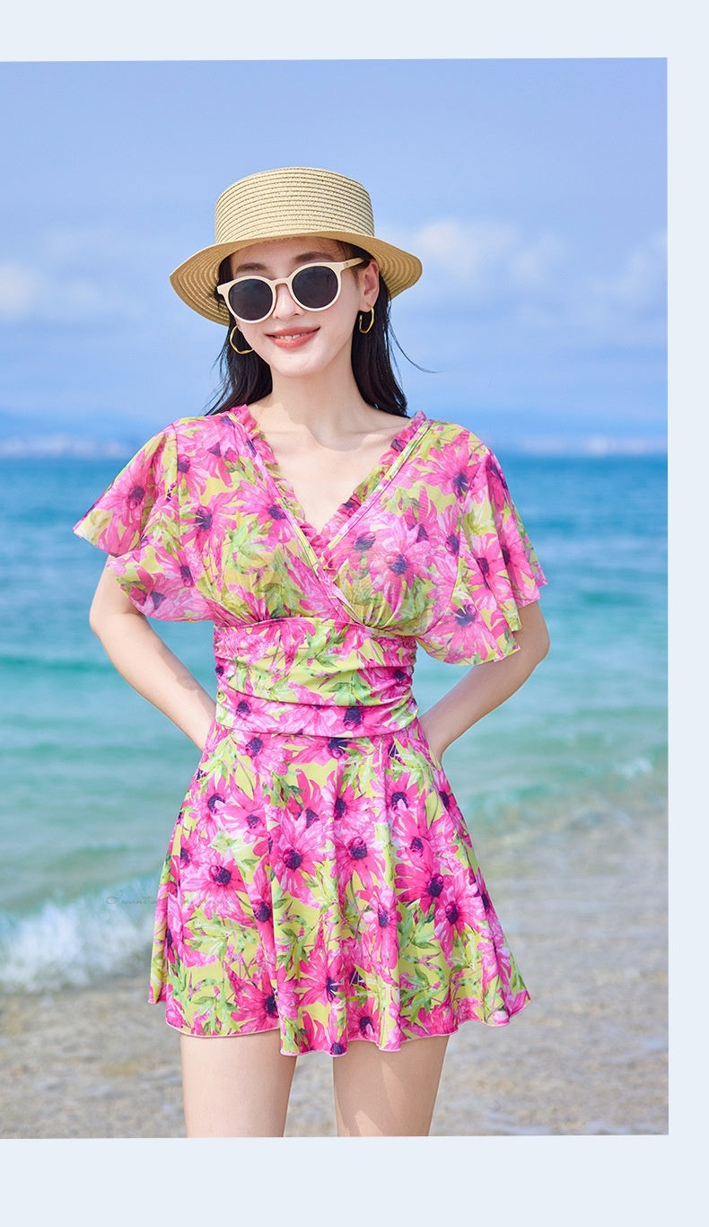 French Floral Dress Women's Flab Hiding