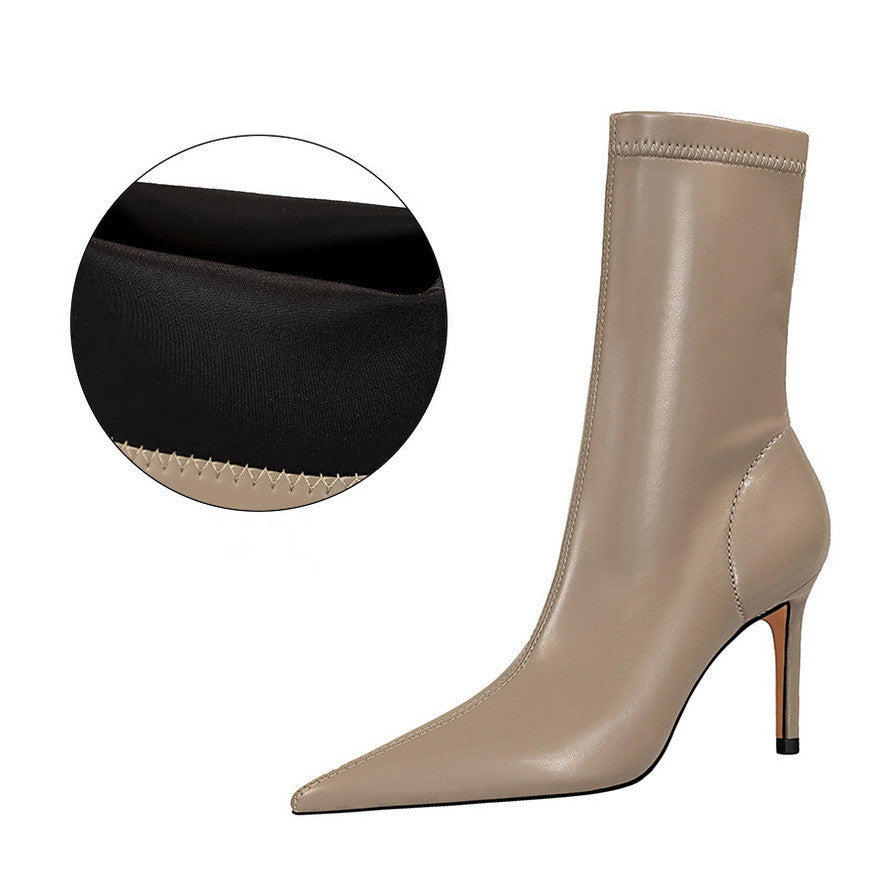Sexy High-heeled Shallow Mouth Pointy Toe Plus Size Slim Short Boots