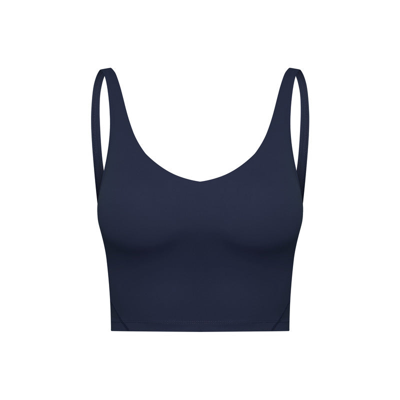 Summer Pure Color Ribbon Chest Pad Nude Feel Back-shaping Running Fitness