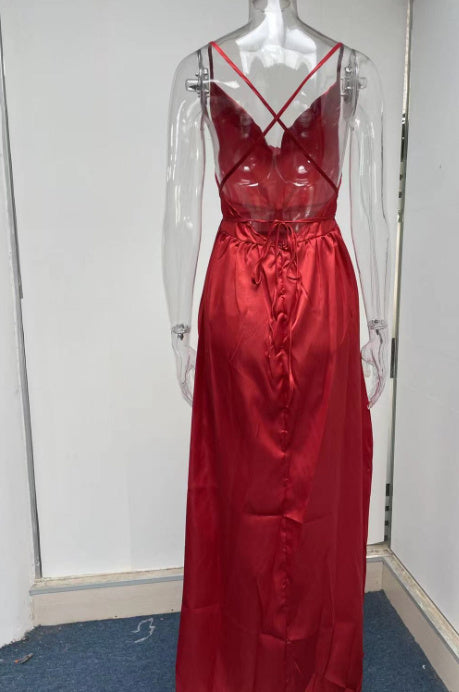 Solid Color Backless Pockets Collar A Swing Sling Dress Women