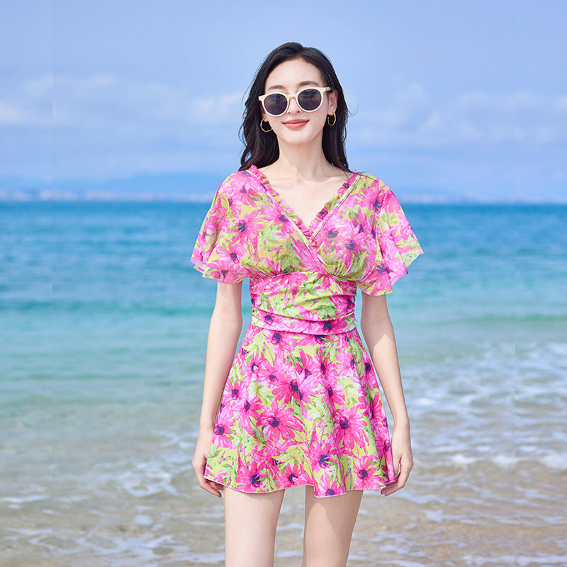 French Floral Dress Women's Flab Hiding