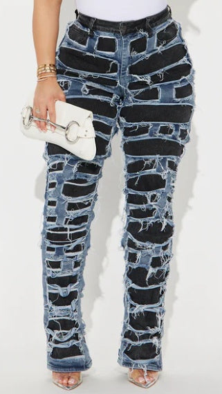 Ripped To Shreds Two Tone Straight Leg Jeans - Black Combo