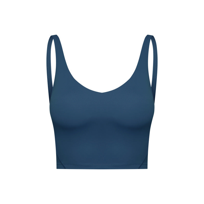 Summer Pure Color Ribbon Chest Pad Nude Feel Back-shaping Running Fitness