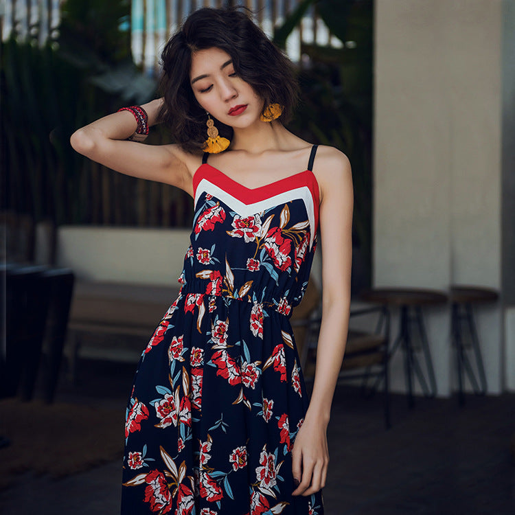 Slim Thai Style Seaside Suspender Dress