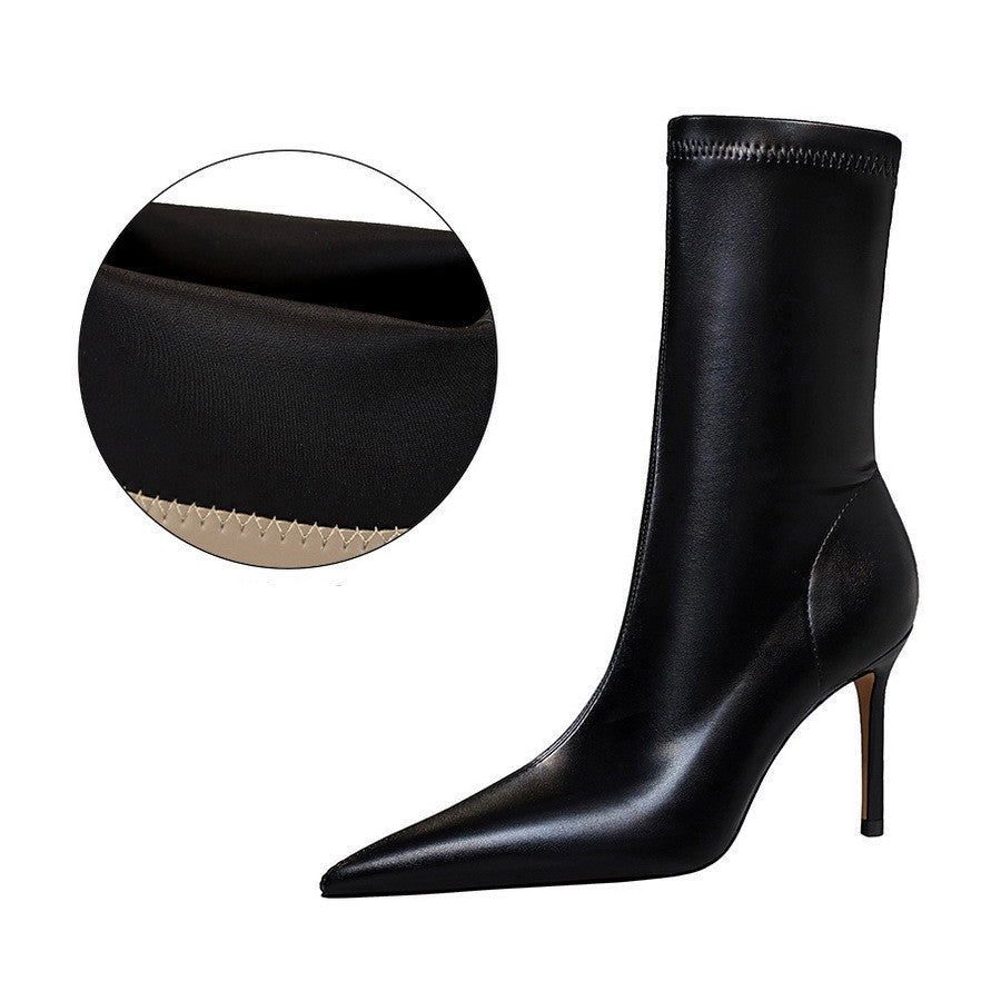 Sexy High-heeled Shallow Mouth Pointy Toe Plus Size Slim Short Boots