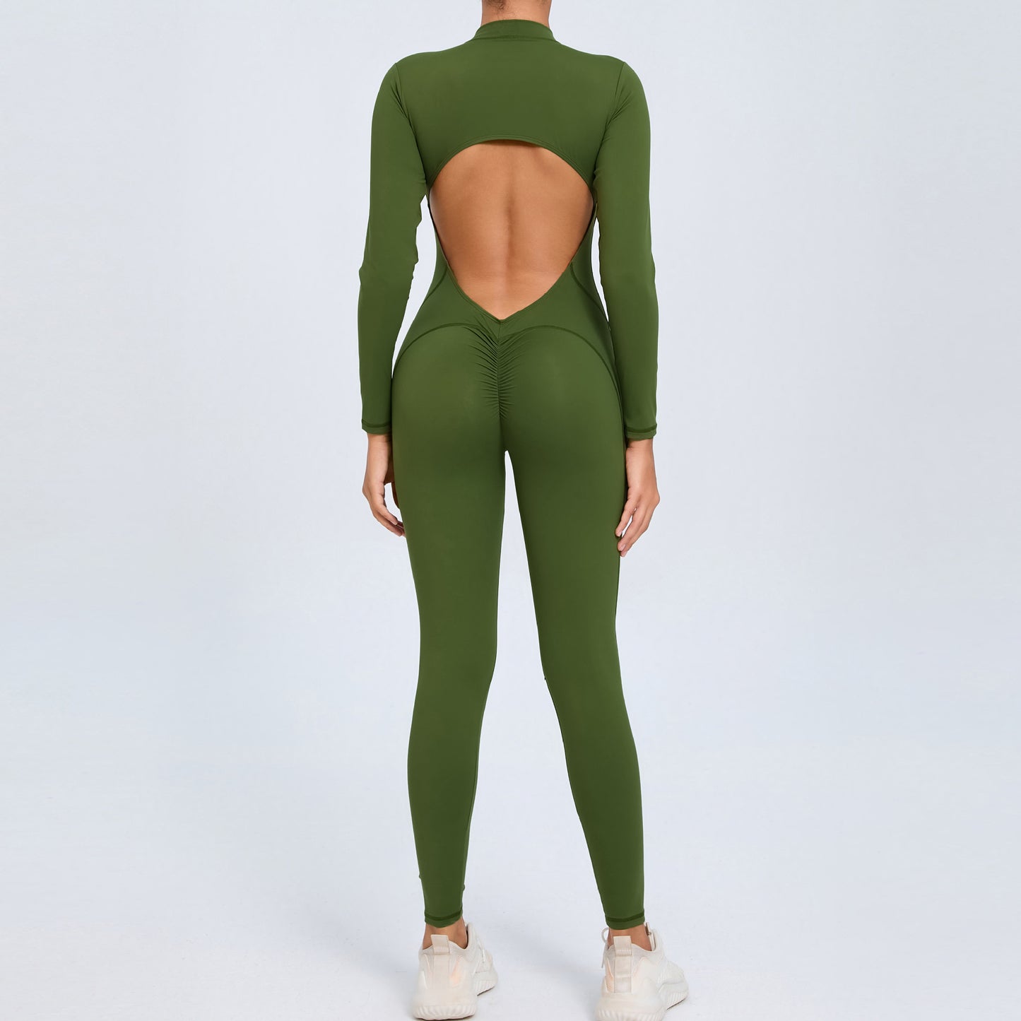 Women's Solid Color Backless Long-sleeve Zipper One-piece