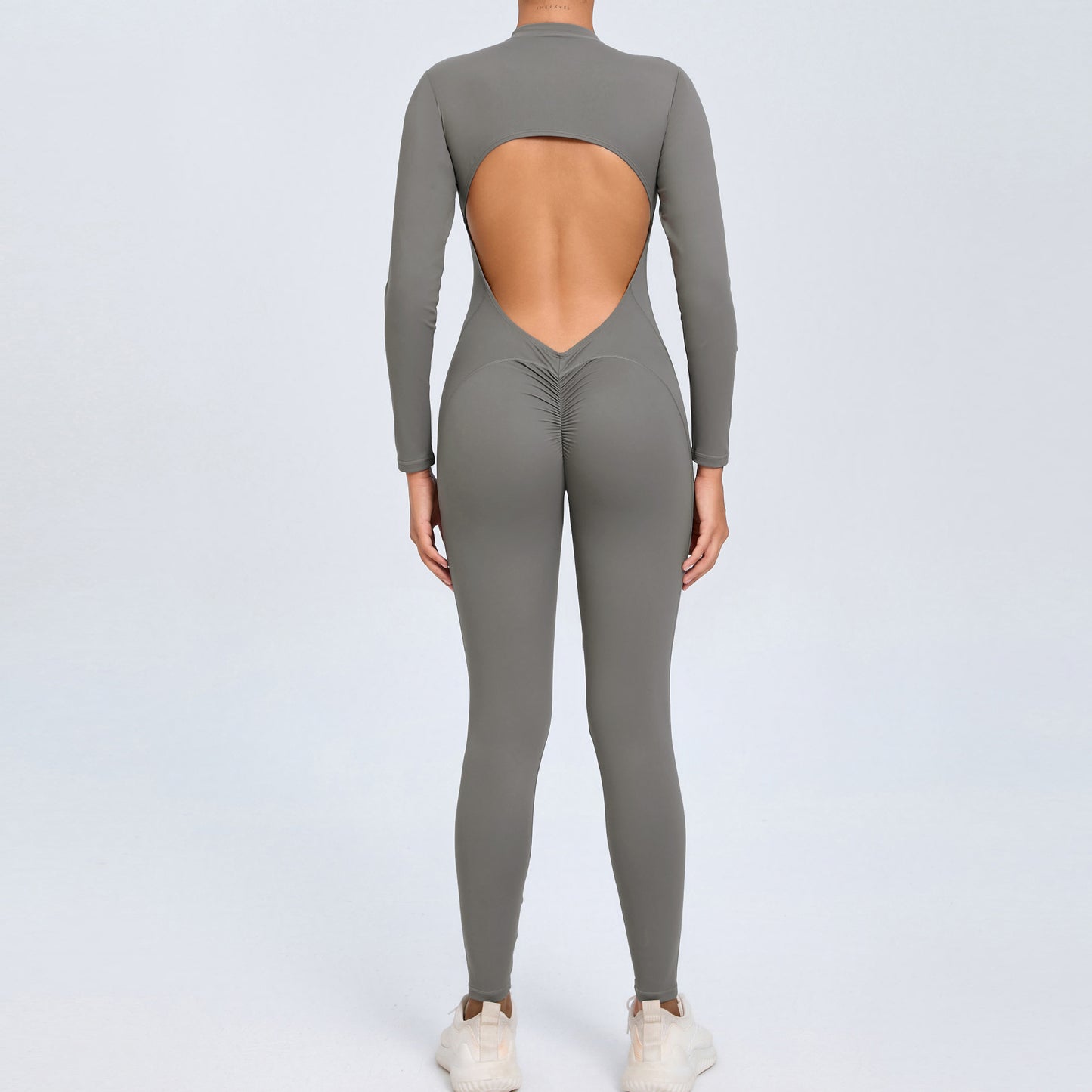 Women's Solid Color Backless Long-sleeve Zipper One-piece