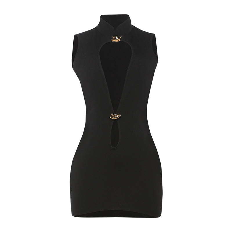 Women's Hollow Slim Sleeveless Sheath Solid Color Dress