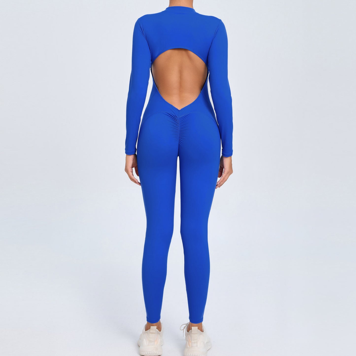 Women's Solid Color Backless Long-sleeve Zipper One-piece