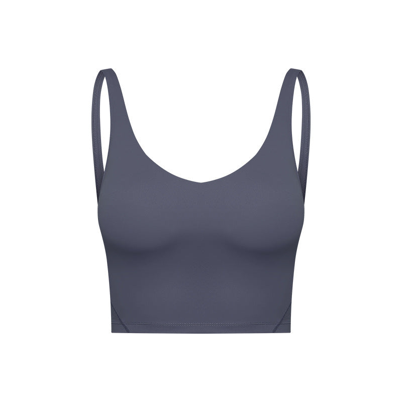 Summer Pure Color Ribbon Chest Pad Nude Feel Back-shaping Running Fitness
