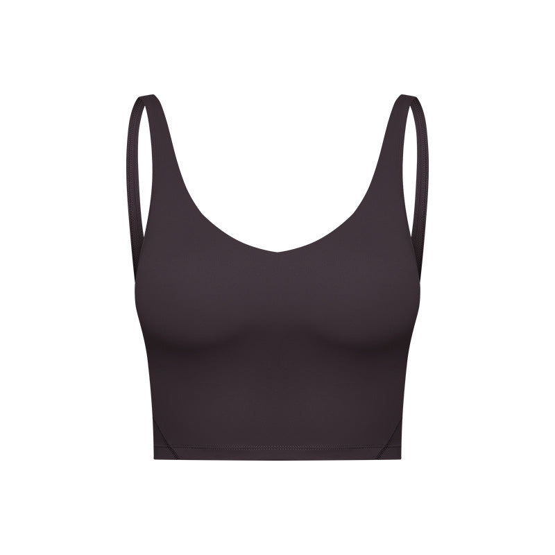 Summer Pure Color Ribbon Chest Pad Nude Feel Back-shaping Running Fitness