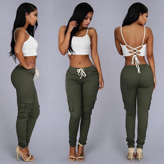 Women's Multi-Pocket Drawstring Casual Pants
