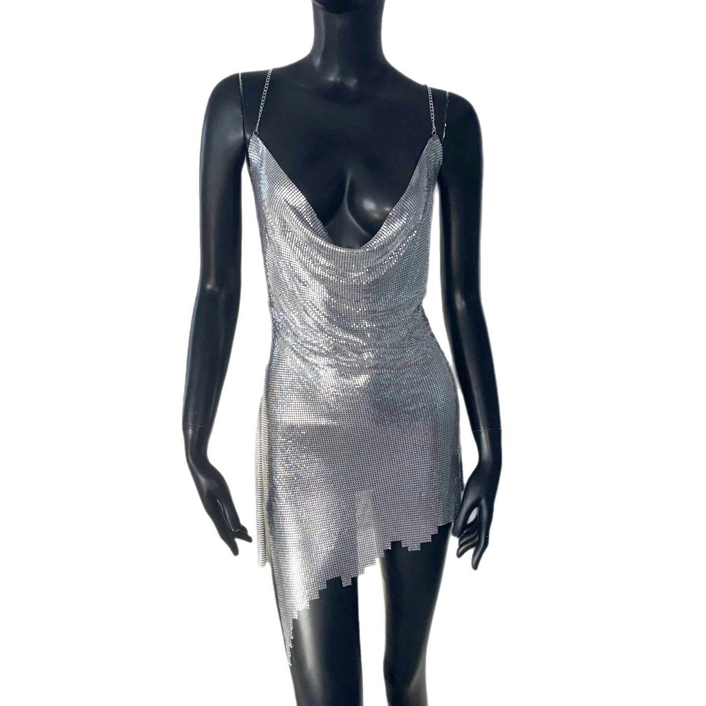 Metal Sequins Short Halter Spaghetti Straps Dress