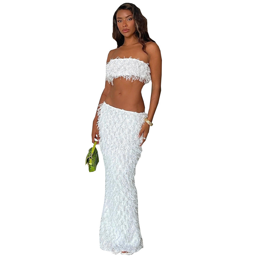 Women's Chest-wrapped Backless Navel Mesh European And American See-through Dress Skirt Suit