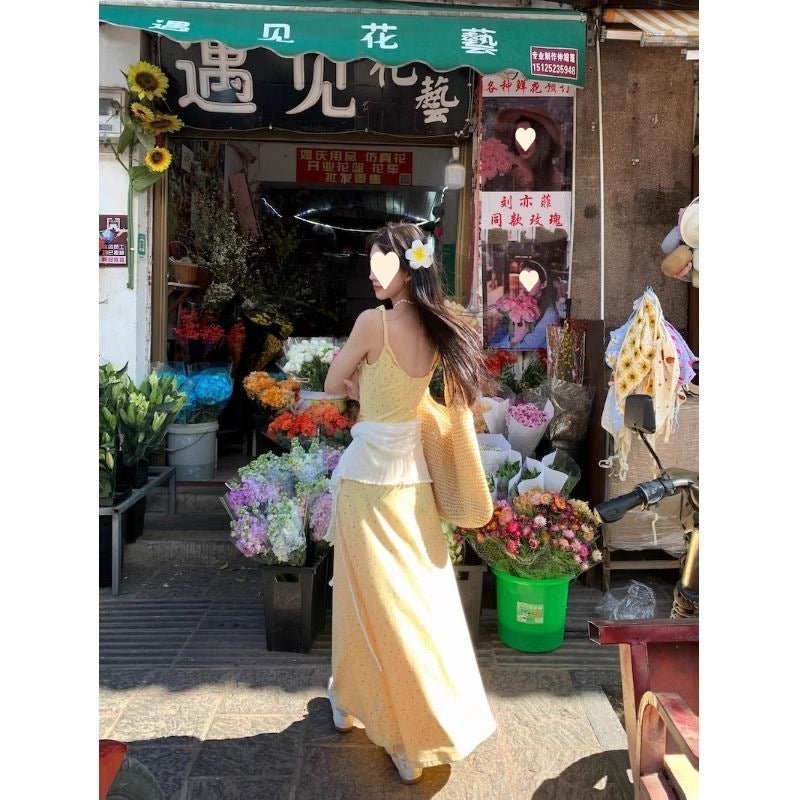 French Sweet Style Waist-slimming Long Dress