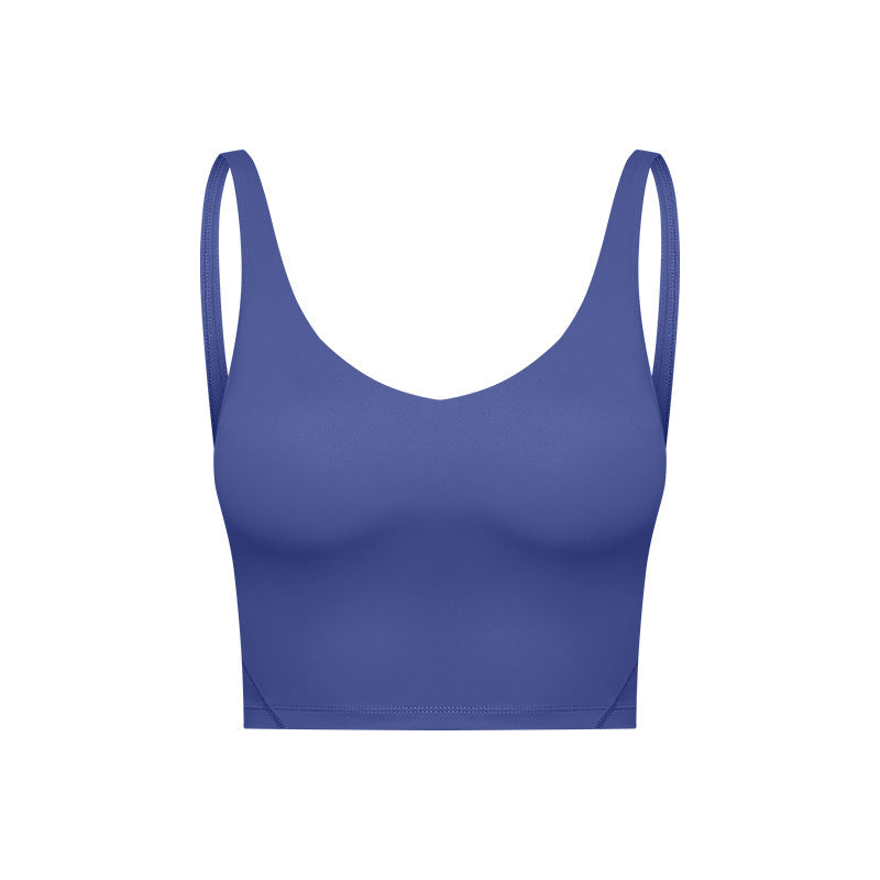 Summer Pure Color Ribbon Chest Pad Nude Feel Back-shaping Running Fitness