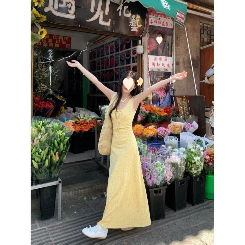 French Sweet Style Waist-slimming Long Dress