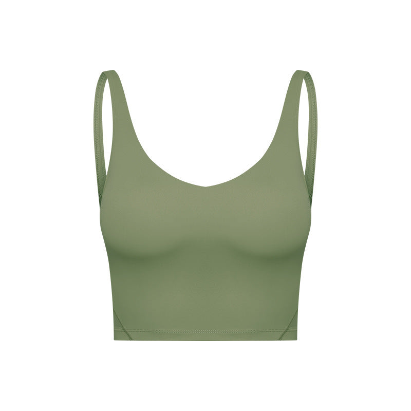 Summer Pure Color Ribbon Chest Pad Nude Feel Back-shaping Running Fitness