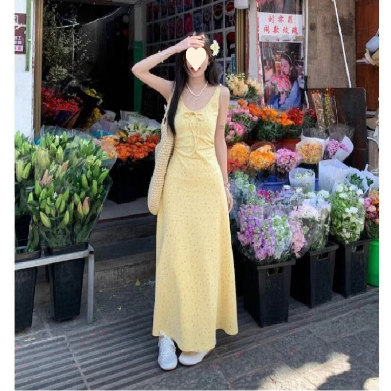 French Sweet Style Waist-slimming Long Dress