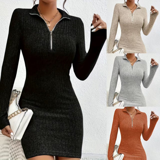 Slim Fit Slimming Zipper Lapel Sheath Dress