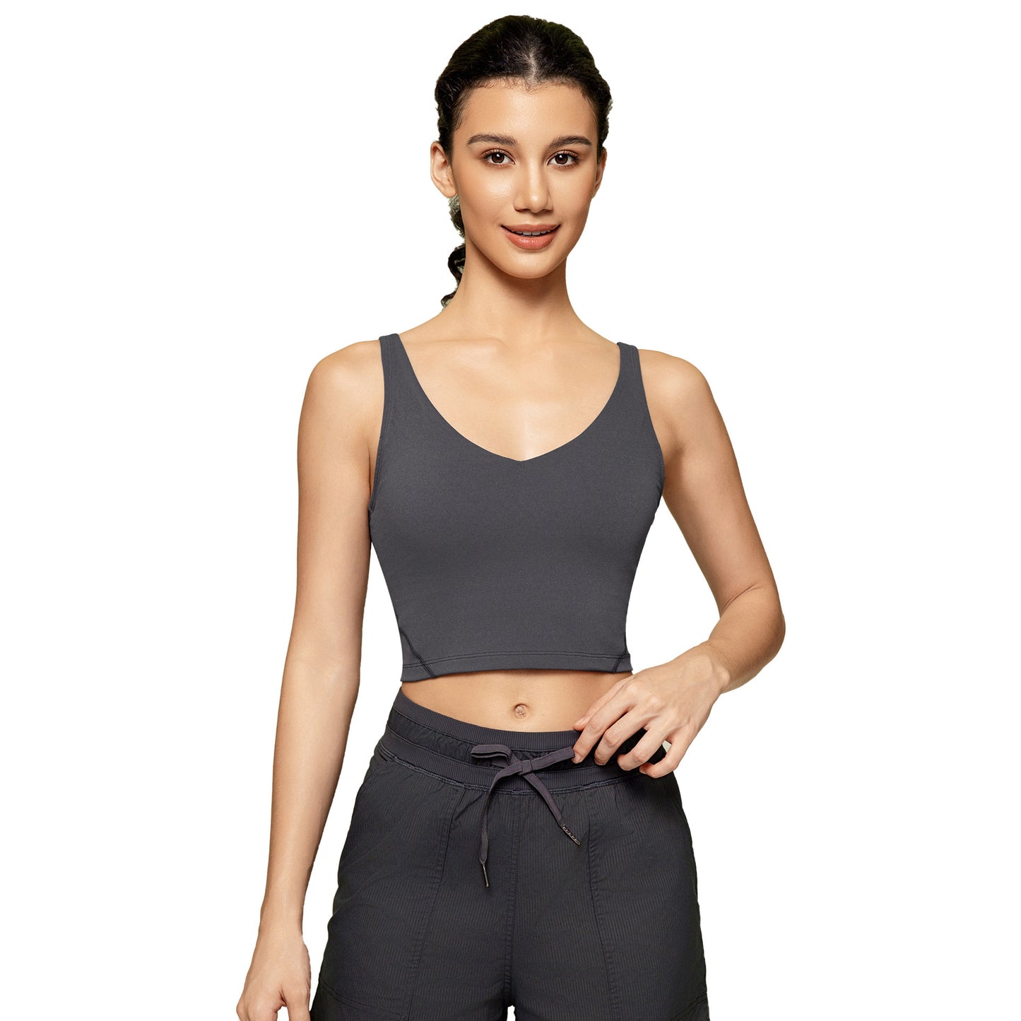 Summer Pure Color Ribbon Chest Pad Nude Feel Back-shaping Running Fitness
