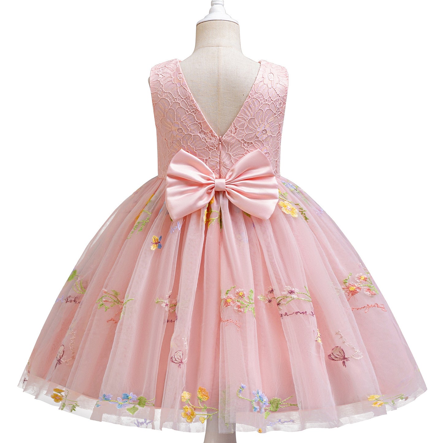 Summer Girls' Korean-style Flower Embroidered Mesh Puffy Birthday Dress