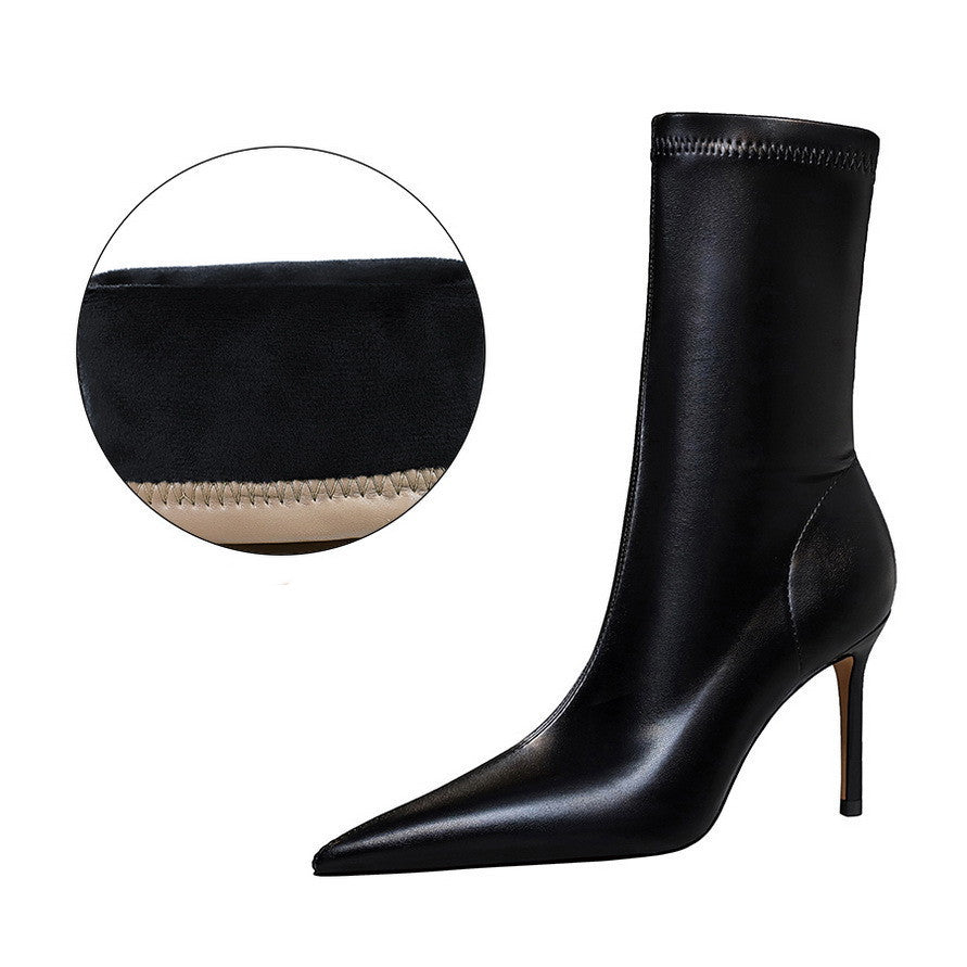 Sexy High-heeled Shallow Mouth Pointy Toe Plus Size Slim Short Boots