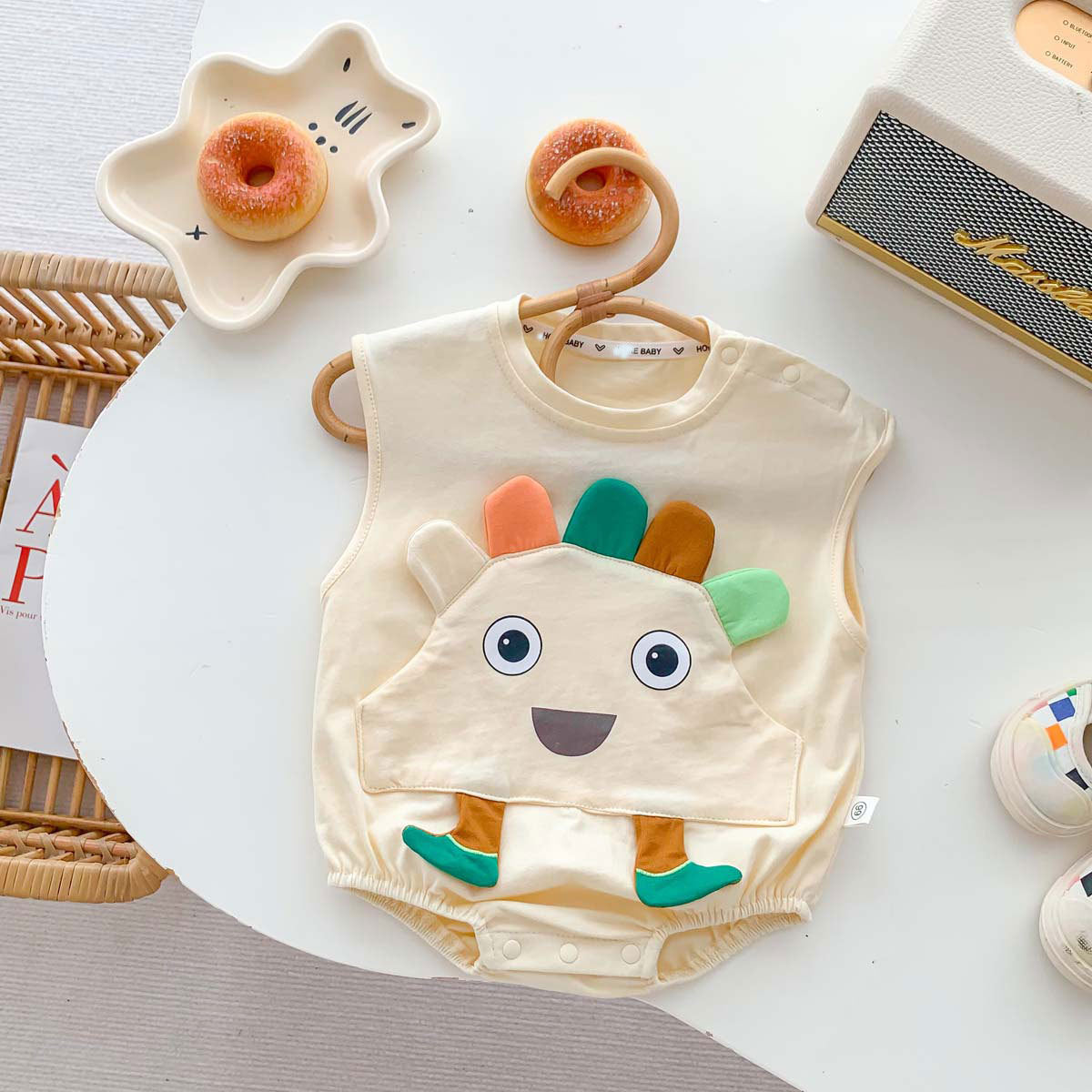 Summer Hot Selling Baby Kids Unisex Sleeveless Crew Neck Thin Cotton Cartoon Pattern Onesies