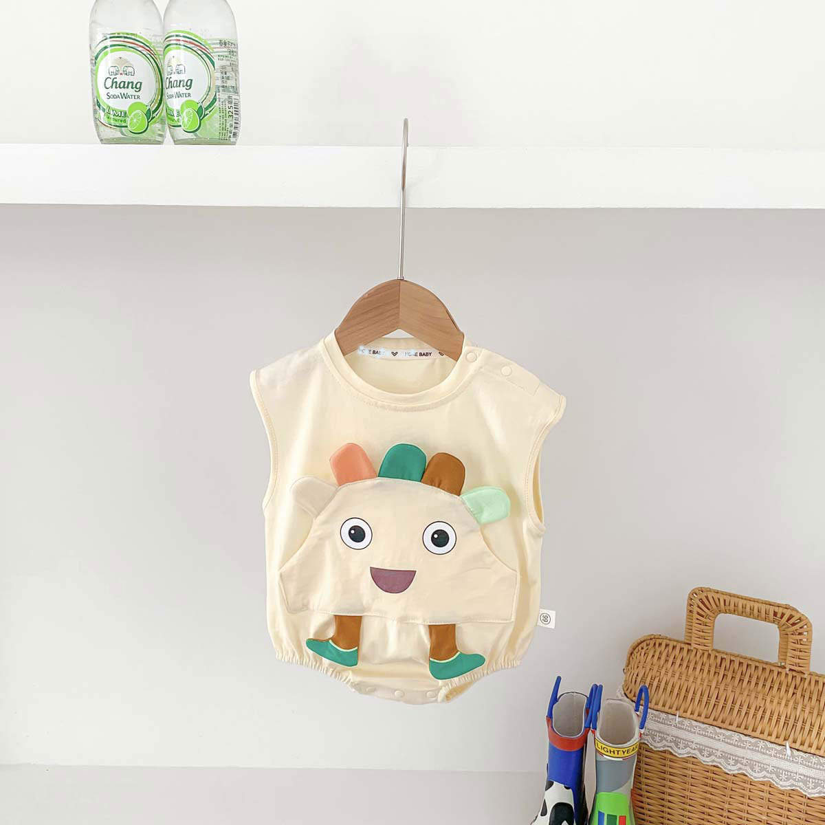 Summer Hot Selling Baby Kids Unisex Sleeveless Crew Neck Thin Cotton Cartoon Pattern Onesies