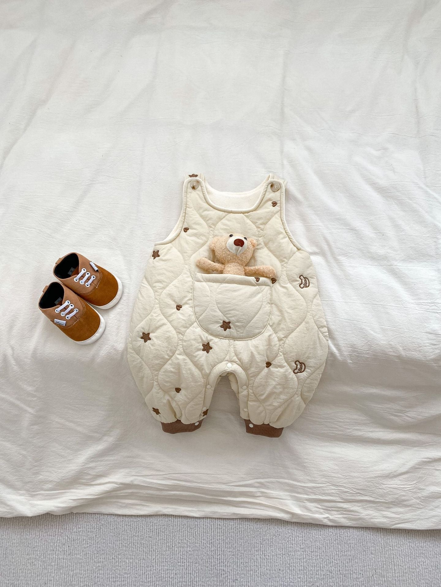 Infant Baby Star Embroidery Design Soft Cotton Fashion Overalls